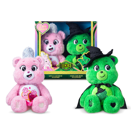 Care Bears x Wicked - 2 Pack Love-a-Lot Bear as Glinda and Good Luck Bear as Elphaba (30cm Plush)