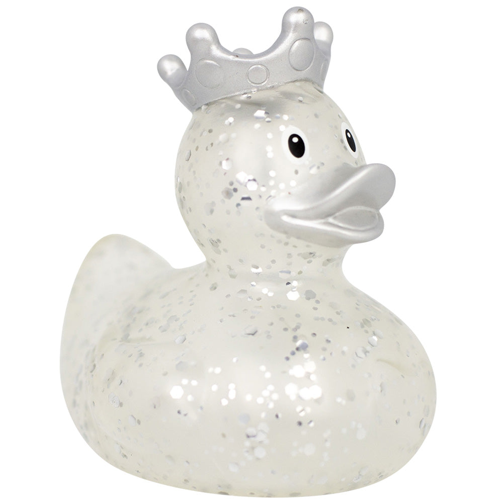 Rubber Duck - Silver Glitter Duck With Silver Crown (Lilalu #2378)