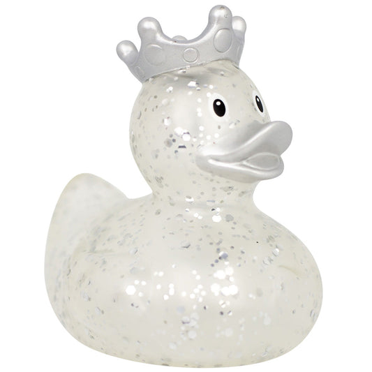 Rubber Duck - Silver Glitter Duck With Silver Crown (Lilalu #2378)