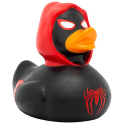 Image of Lilalu Rubber Duck - Black Spiderman with Red Hood (#2429)