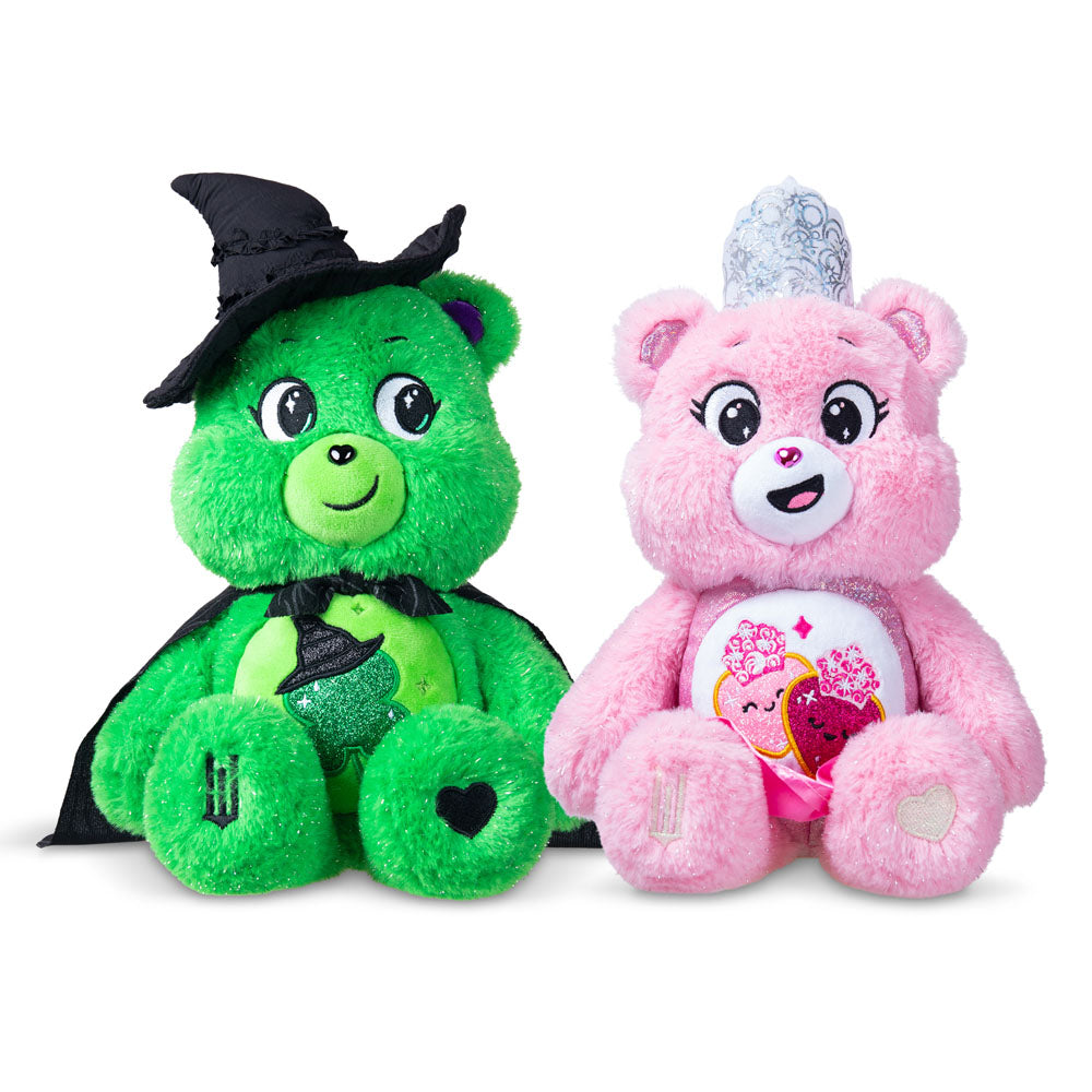 Care Bears x Wicked - 2 Pack Love-a-Lot Bear as Glinda and Good Luck Bear as Elphaba (30cm Plush)