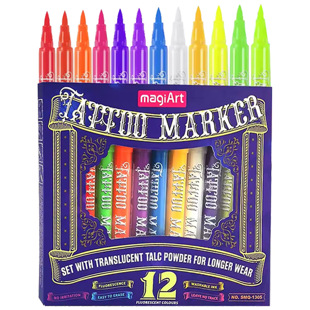 MagiArtist Fluorescent Tattoo Markers - 12 Set